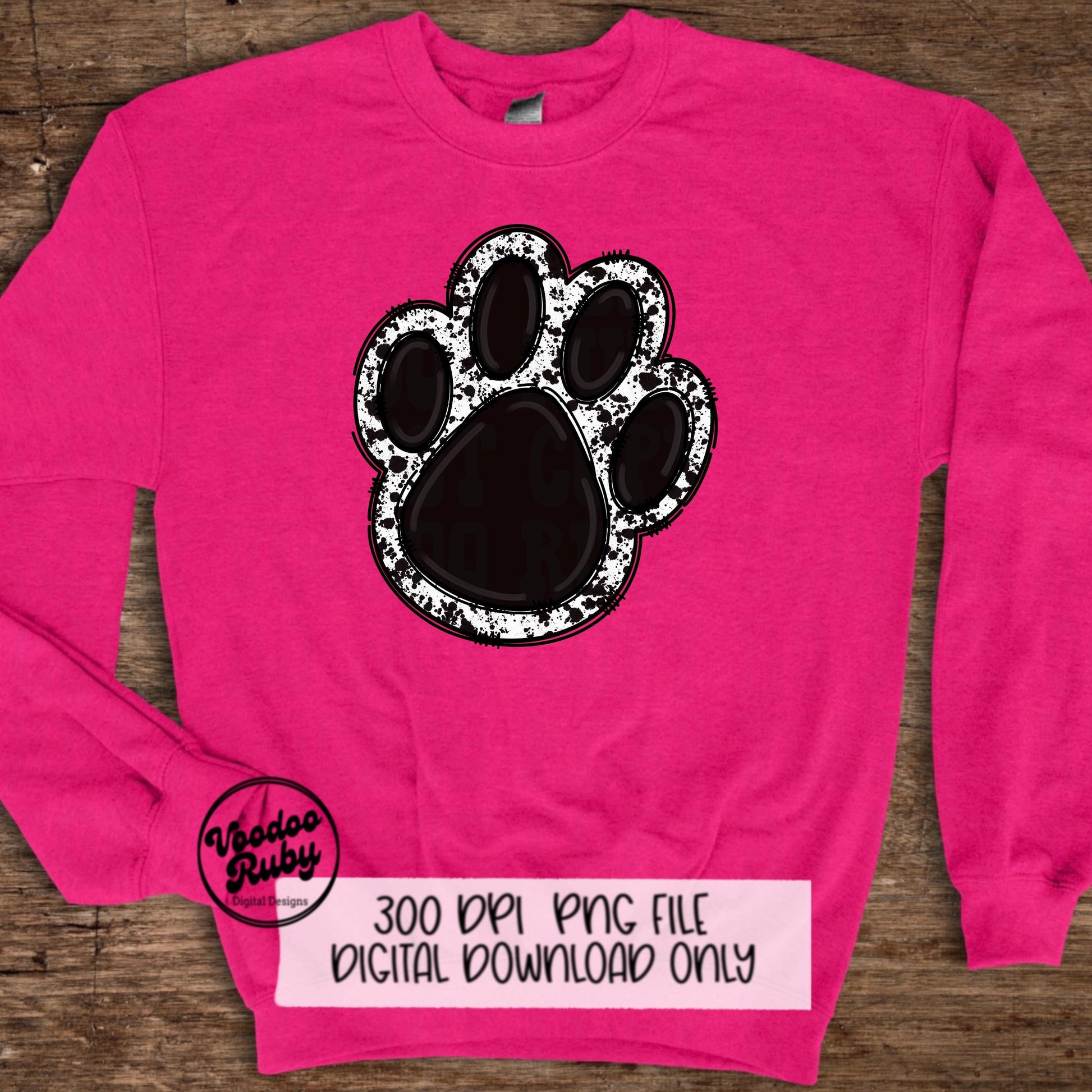 Paw PNG Design Hand Drawn Digital Download Mascot Sublimation Black Paw Print PNG Football DTF Printable Clip Art Cheer png