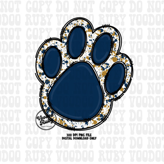 Blue Gold Paw PNG Design Sublimation Hand Drawn Digital Download Sublimation Blanks Paw Print Mascot PNG Football DTF Printable Clip Art