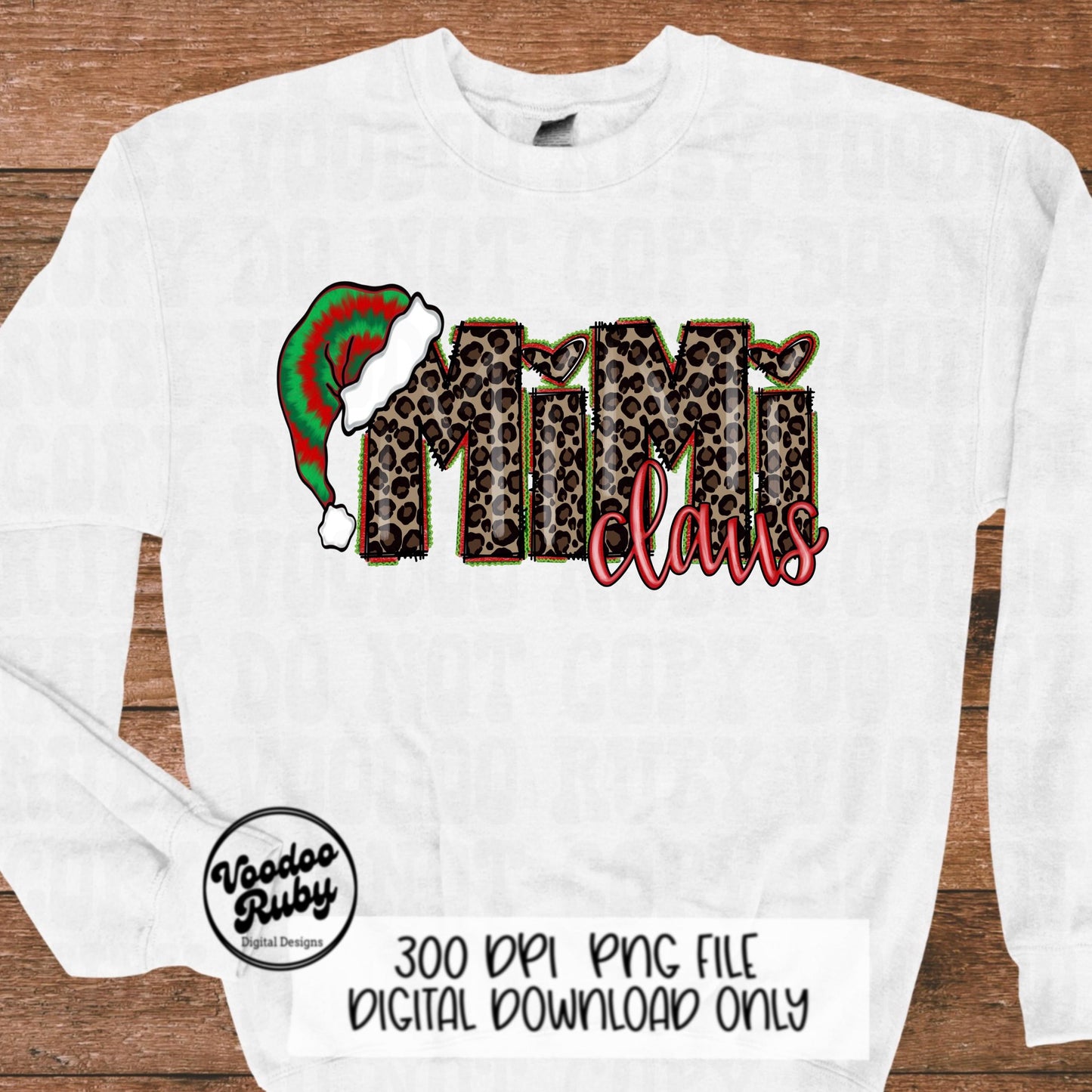 Mimi Claus PNG: Leopard Print Christmas Grandma, Santa Sublimation (Digital Download