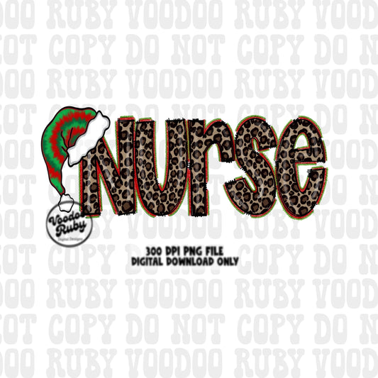 Nurse Christmas Sublimation PNG | Hand Drawn | Digital Download | Clip Art | Leopard Print PNG | Tie Dye | Santa Hat | Printable | Nurse PNG