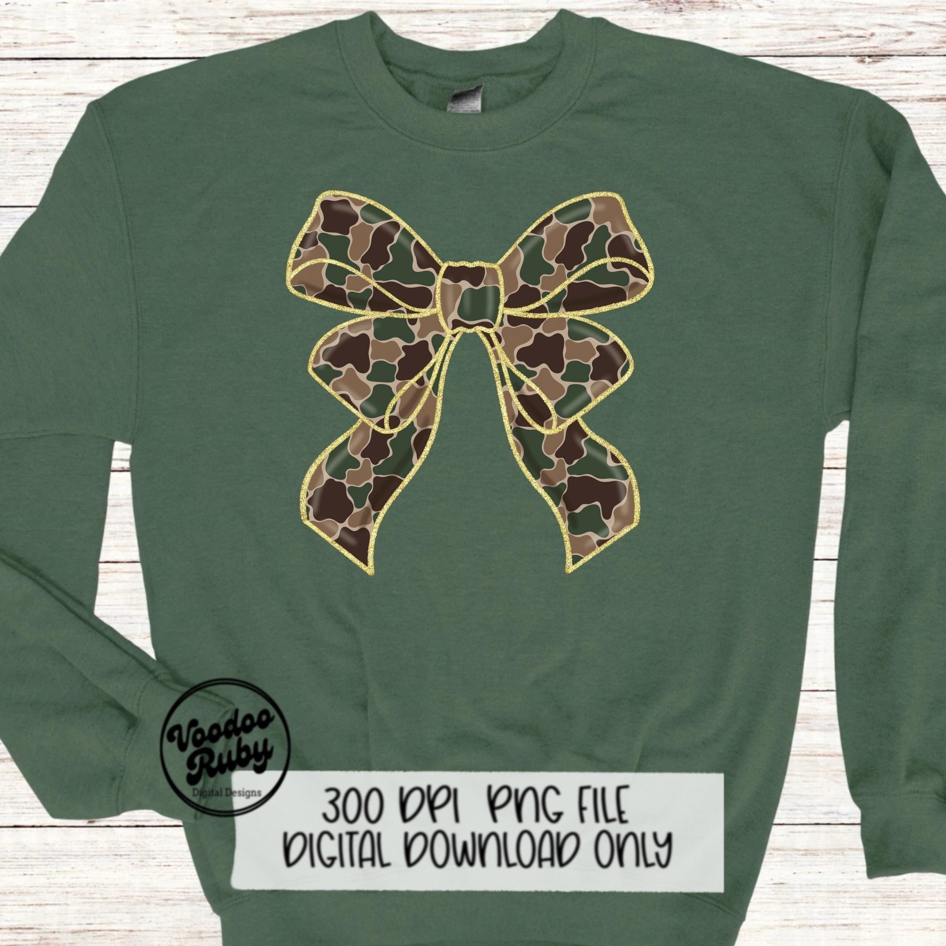 Camo Coquette Glitter Bow PNG Design Sublimation Hand Drawn Digital Download Hunting Camo Girly Camo DTF Ribbon Clip Art Hand Drawn Sparkle