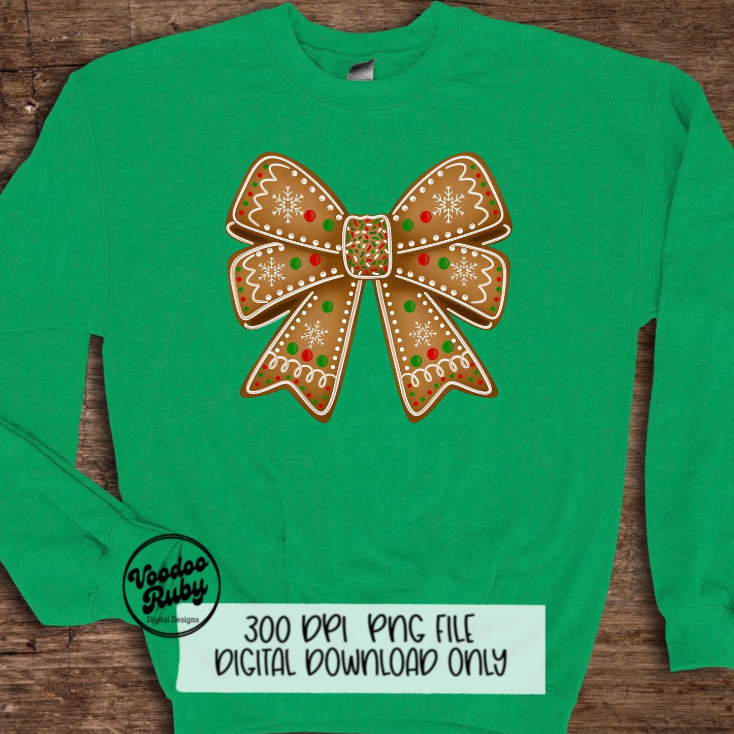 Christmas Gingerbread Bow PNG Design Sublimation Hand Drawn Digital Download Coquette Girly Gingerbread DTF Ribbon Clip Art Hand Drawn