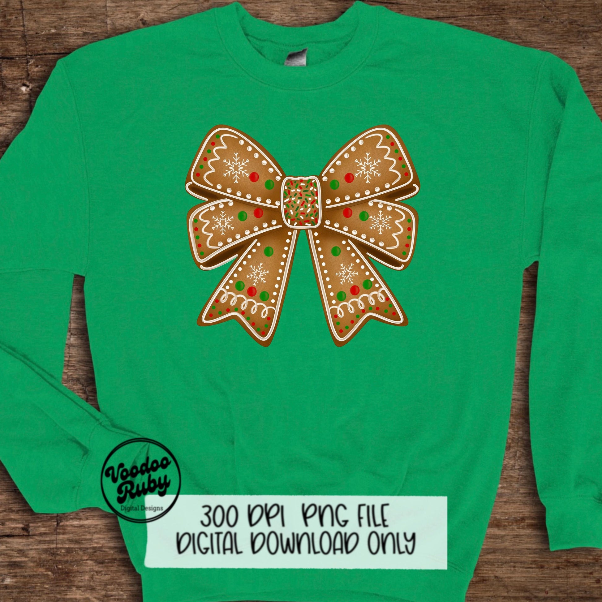 Christmas Gingerbread Bow PNG Design Sublimation Hand Drawn Digital Download Coquette Girly Gingerbread DTF Ribbon Clip Art Hand Drawn