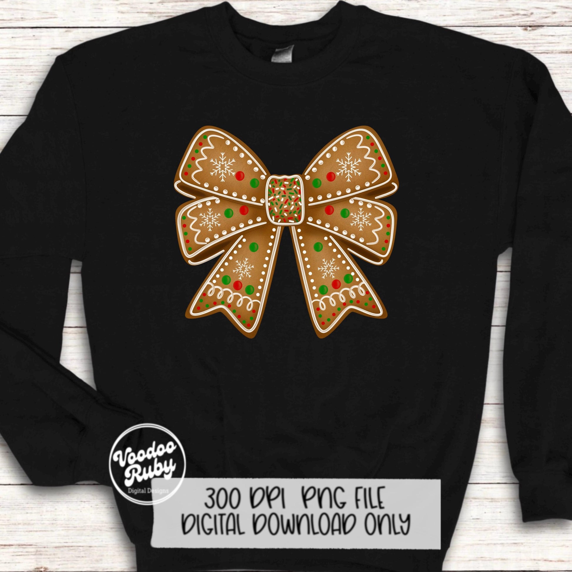 Christmas Gingerbread Bow PNG Design Sublimation Hand Drawn Digital Download Coquette Girly Gingerbread DTF Ribbon Clip Art Hand Drawn