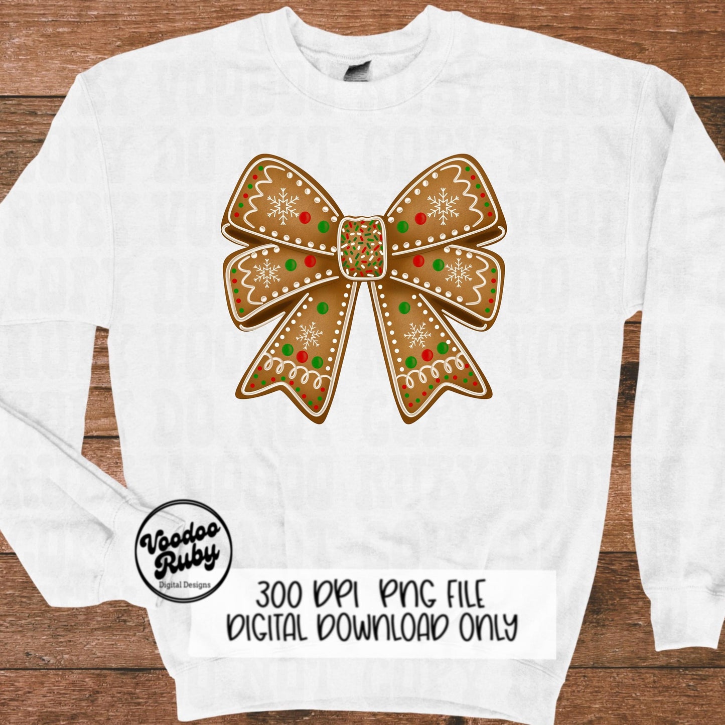 Christmas Gingerbread Bow PNG Design Sublimation Hand Drawn Digital Download Coquette Girly Gingerbread DTF Ribbon Clip Art Hand Drawn