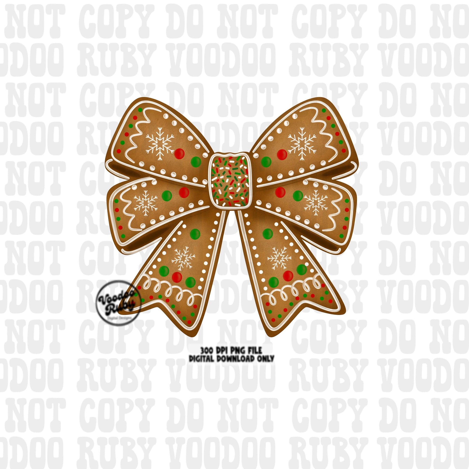 Christmas Gingerbread Bow PNG Design Sublimation Hand Drawn Digital Download Coquette Girly Gingerbread DTF Ribbon Clip Art Hand Drawn