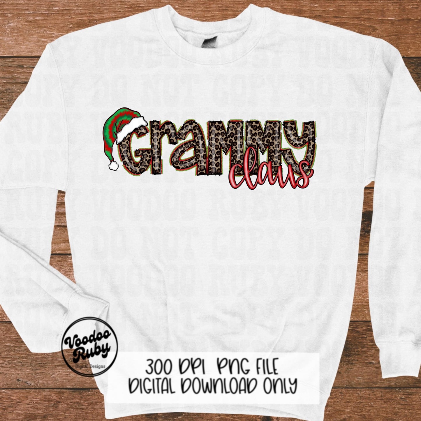 Grammy Claus Christmas PNG: Hand-Drawn Santa Digital Design (Downloadable)