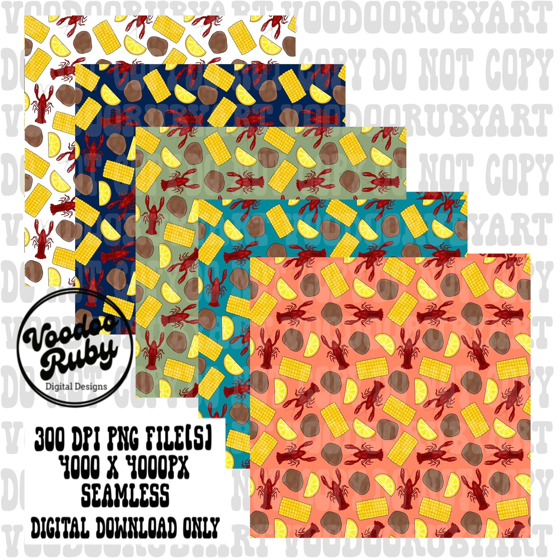 Crawfish Boil PNG Seamless Pattern PNG Hand Painted Repeat Pattern Digital Paper Download Fabric Design Sublimation Tumbler Cup Design dtf