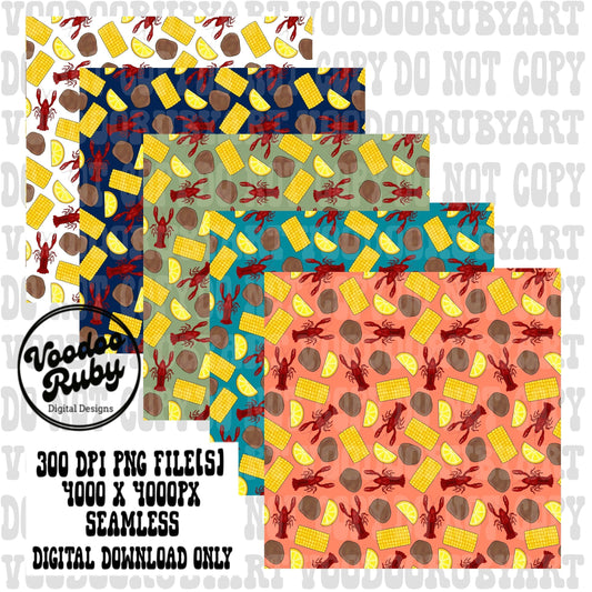 Crawfish Boil PNG Seamless Pattern PNG Hand Painted Repeat Pattern Digital Paper Download Fabric Design Sublimation Tumbler Cup Design dtf