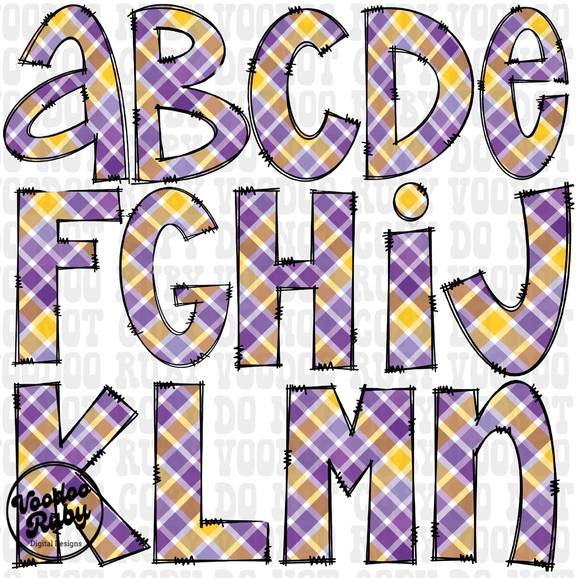 Purple and Gold Sublimation Alphabet | Alphabet Bundle png | Doodle Letters | Hand Drawn | Alpha Pack Digital Download | Football PNG