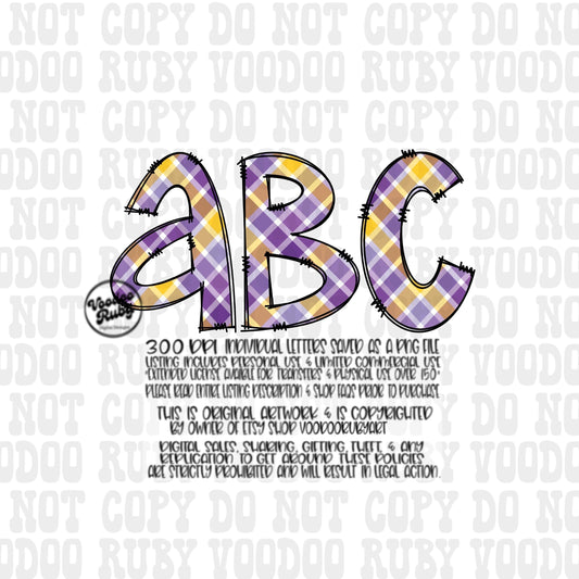 Purple and Gold Sublimation Alphabet | Alphabet Bundle png | Doodle Letters | Hand Drawn | Alpha Pack Digital Download | Football PNG