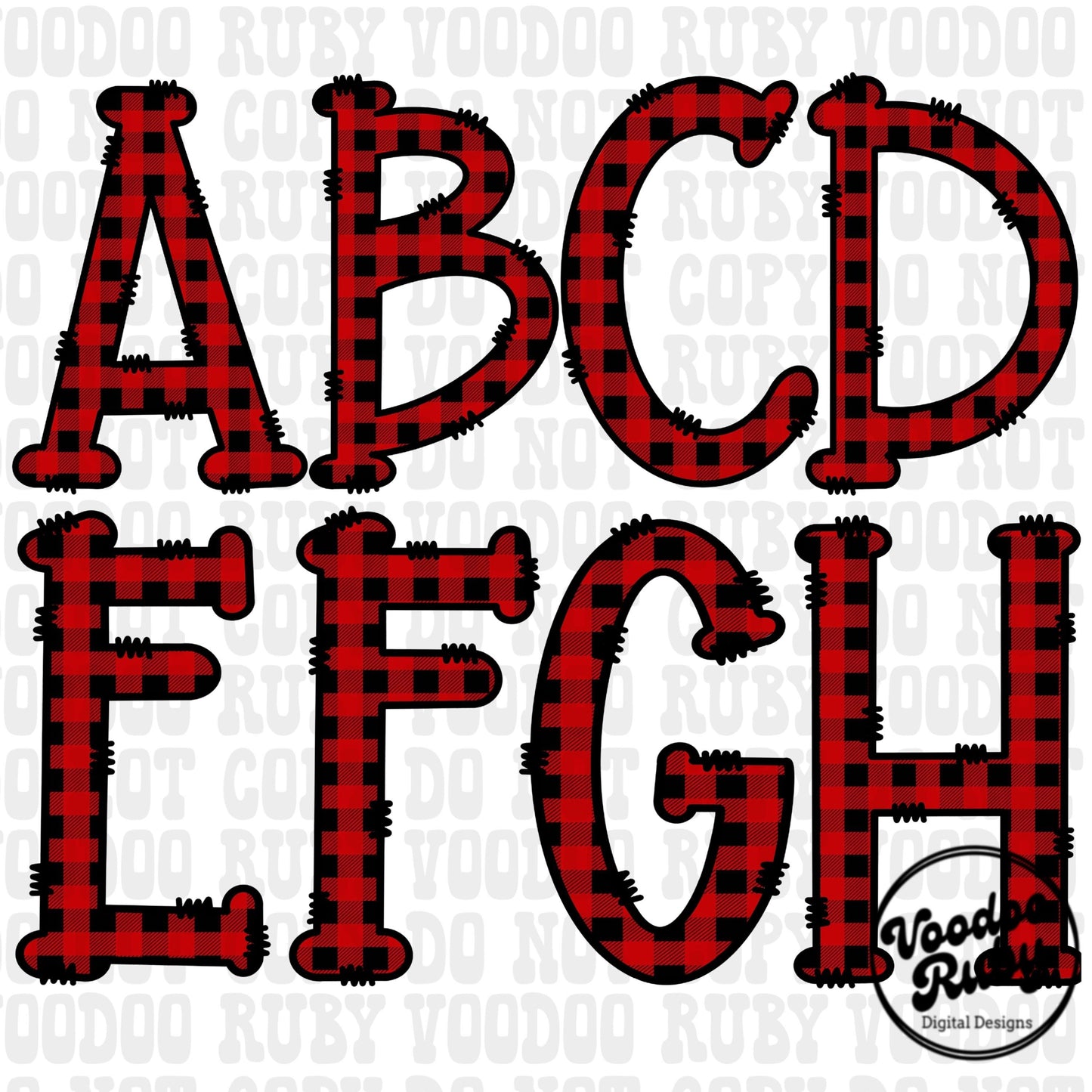 Christmas Alphabet PNG Bundle: Buffalo Plaid Doodle Letters (Digital Download