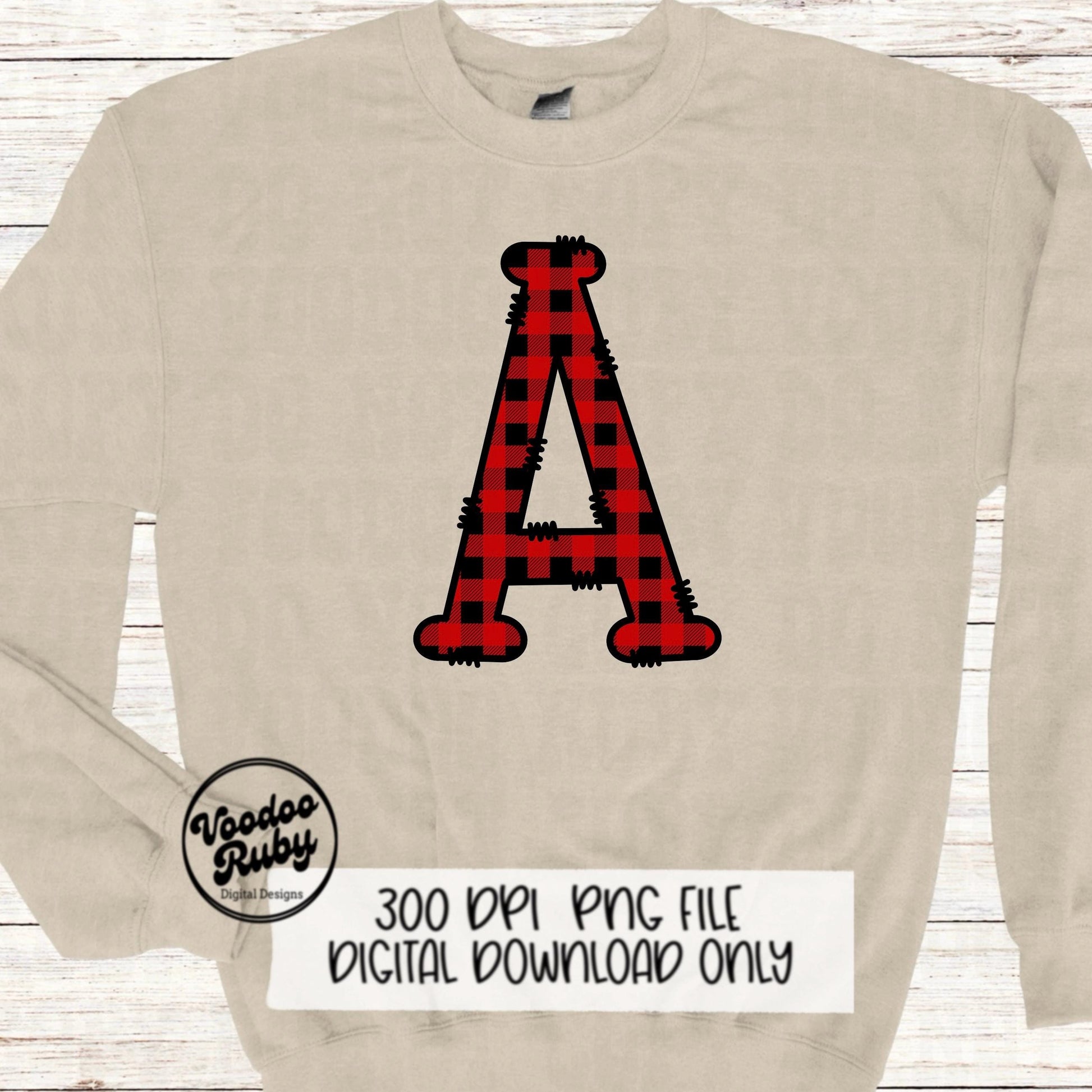 Christmas Alphabet PNG Bundle: Buffalo Plaid Doodle Letters (Digital Download