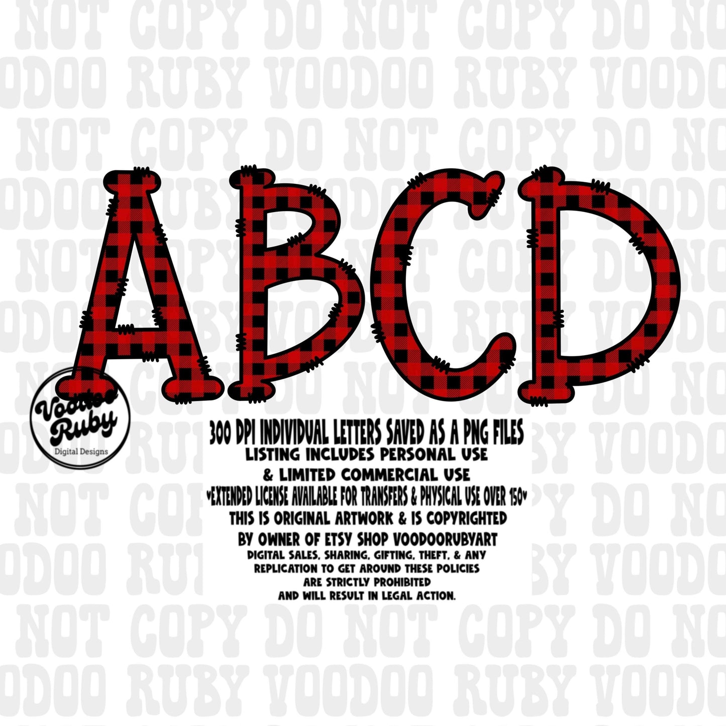 Christmas Alphabet PNG Bundle: Buffalo Plaid Doodle Letters (Digital Download
