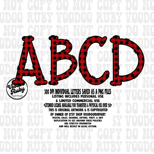Christmas Alphabet PNG Bundle: Buffalo Plaid Doodle Letters (Digital Download