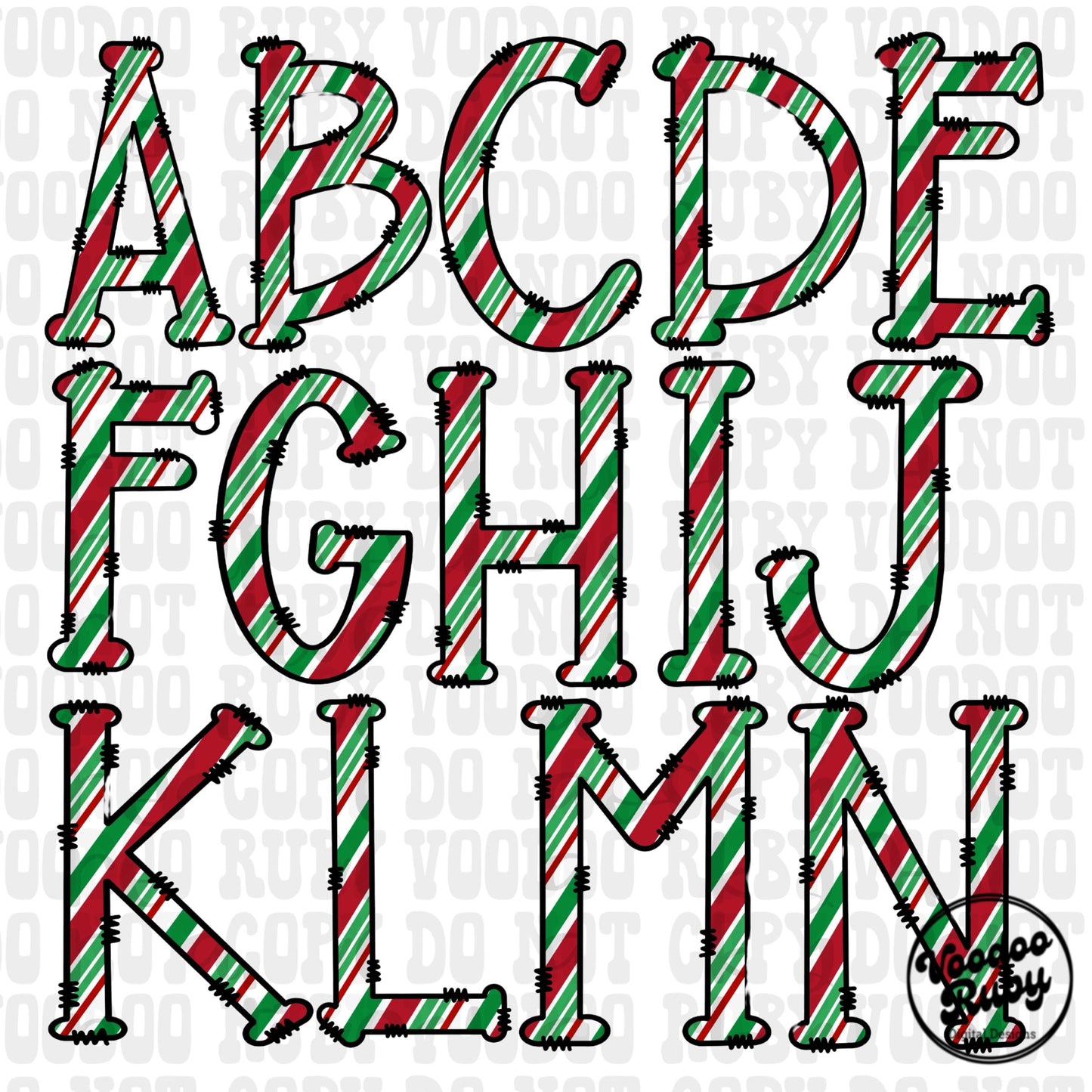 Christmas Sublimation | Alphabet PNG Bundle | Candy Cane PNG | Doodle Letters | Hand Drawn Alpha Pack Digital Download | Candy Cane Print