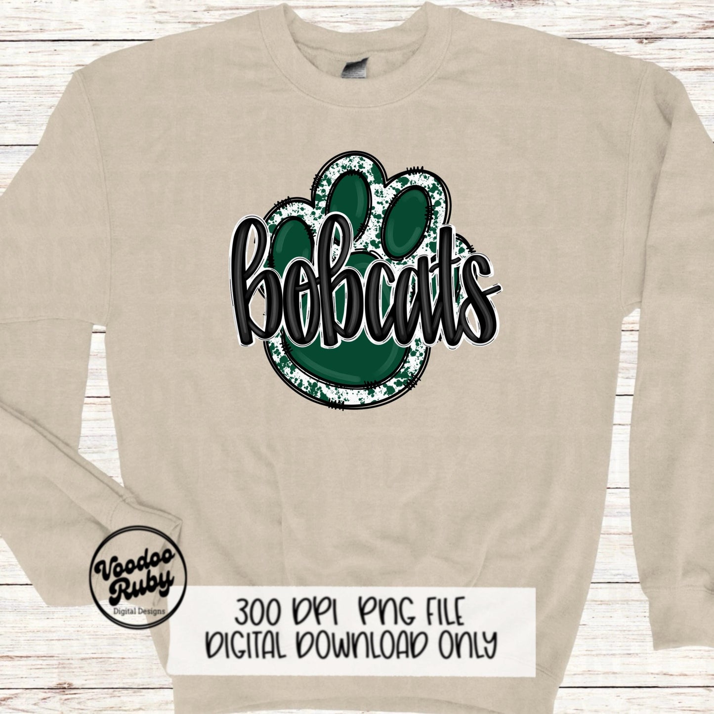 Bobcats PNG Design Sublimation Hand Drawn Digital Download Football PNG Paw Green Bobcats Football DTF Printable