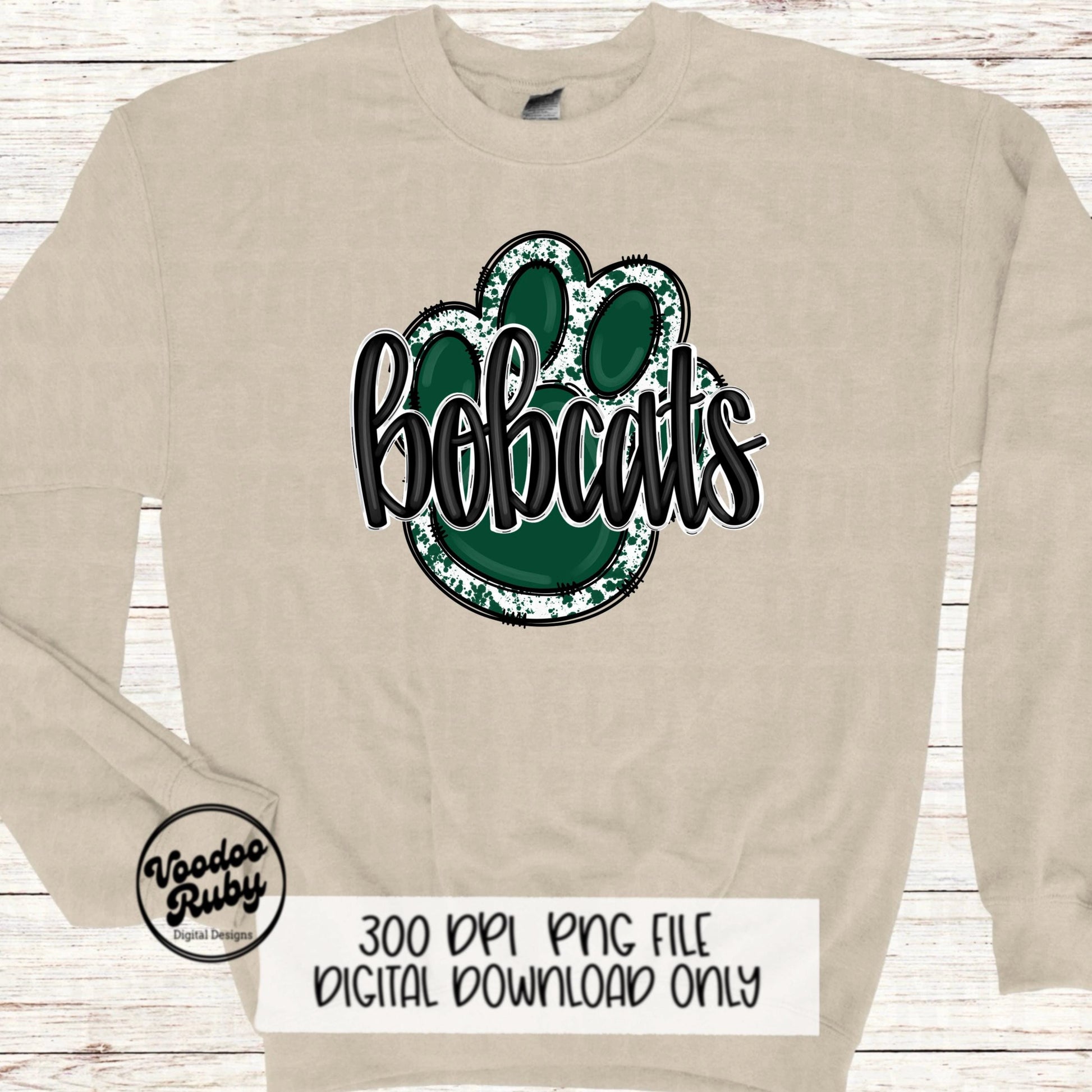 Bobcats PNG Design Sublimation Hand Drawn Digital Download Football PNG Paw Green Bobcats Football DTF Printable