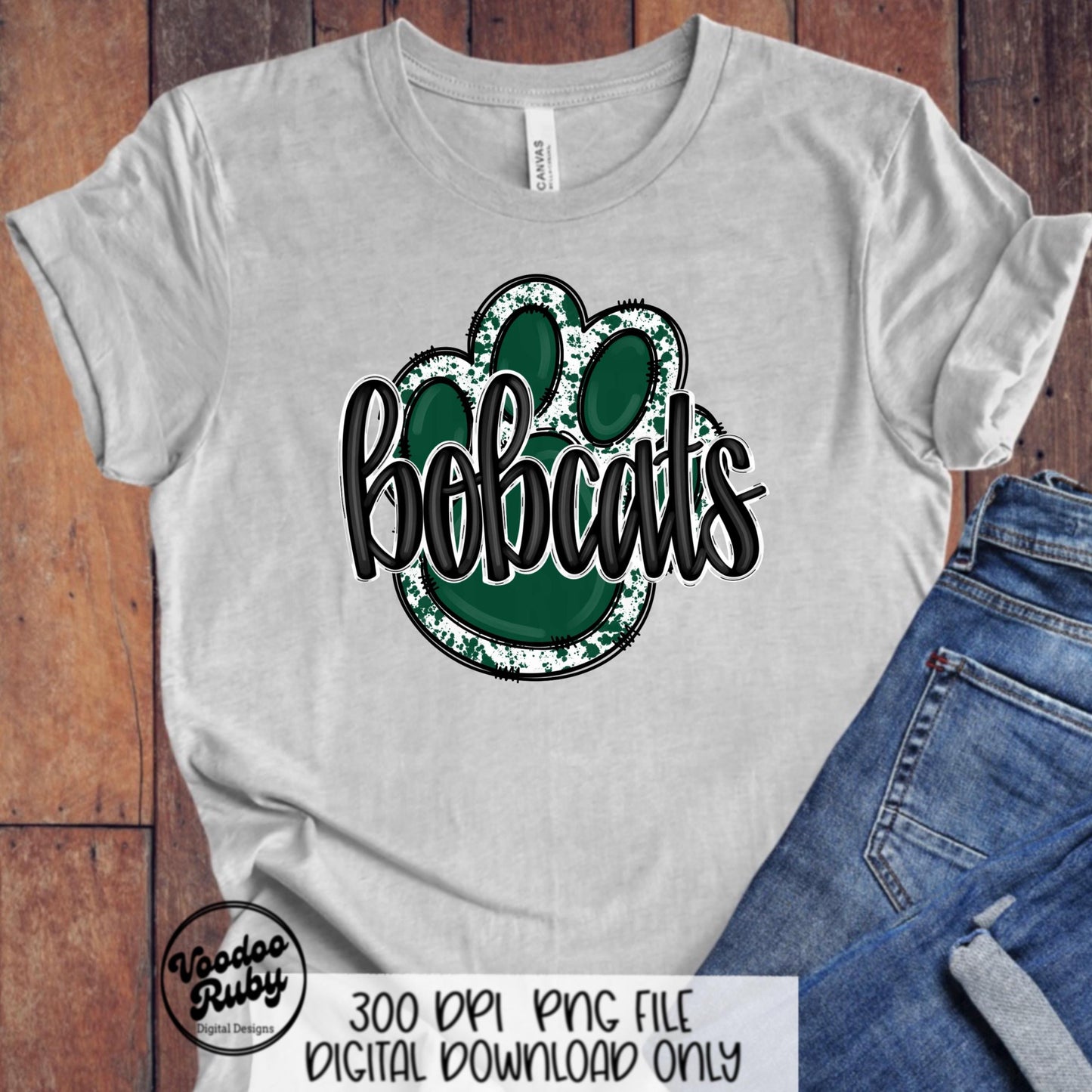 Bobcats PNG Design Sublimation Hand Drawn Digital Download Football PNG Paw Green Bobcats Football DTF Printable