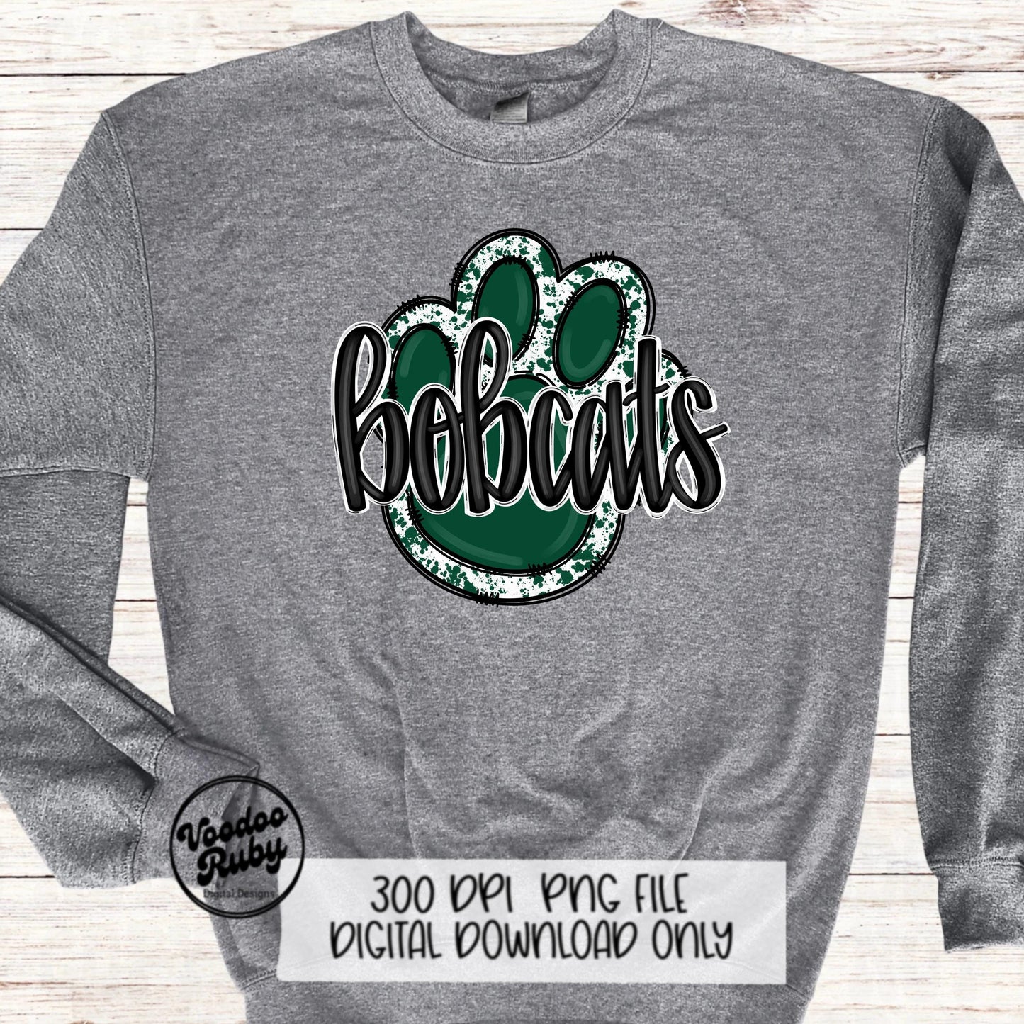 Bobcats PNG Design Sublimation Hand Drawn Digital Download Football PNG Paw Green Bobcats Football DTF Printable