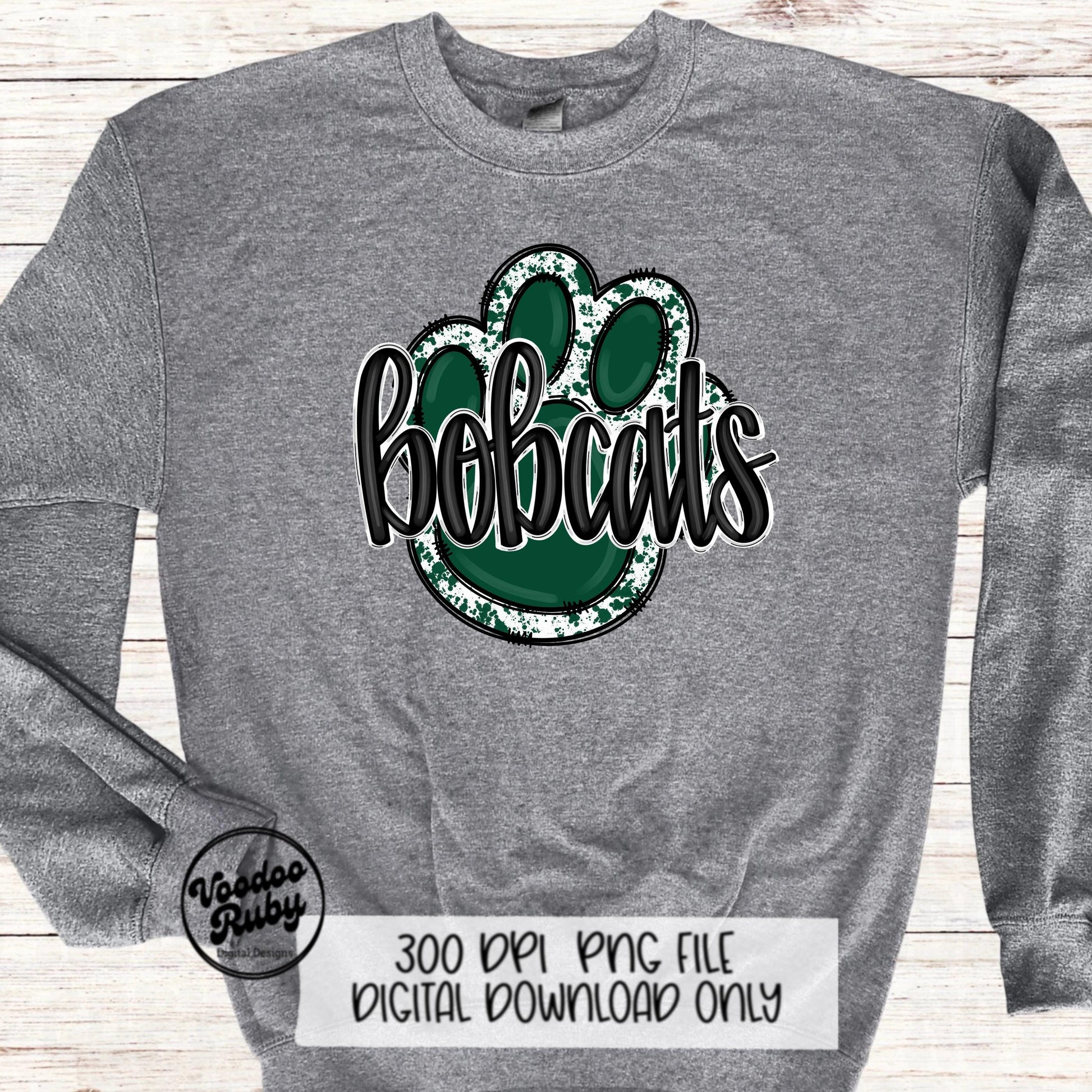 Bobcats PNG Design Sublimation Hand Drawn Digital Download Football PNG Paw Green Bobcats Football DTF Printable
