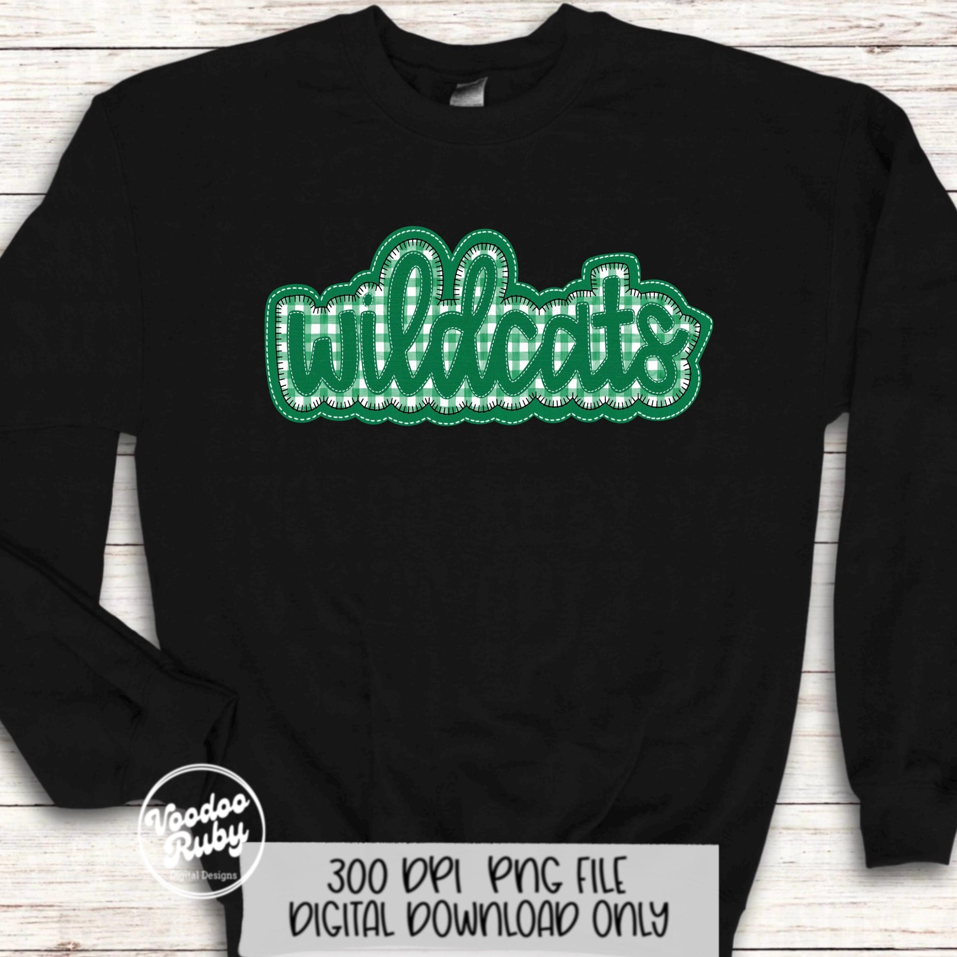 Wildcats PNG Design Embroidery Faux Applique Hand Drawn Digital Download Sublimation Wildcats PNG Football png Green Wildcats DTF Printable