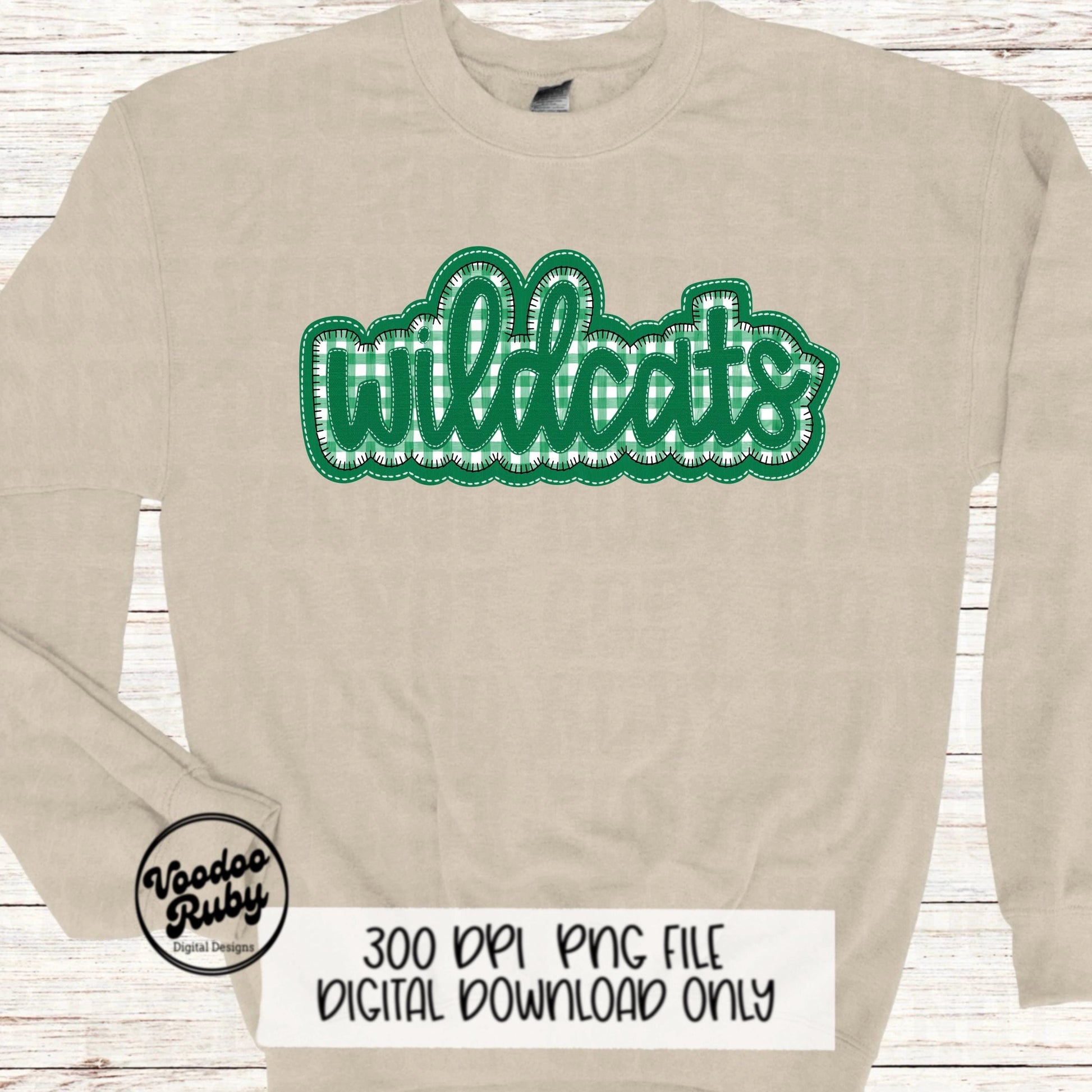 Wildcats PNG Design Embroidery Faux Applique Hand Drawn Digital Download Sublimation Wildcats PNG Football png Green Wildcats DTF Printable