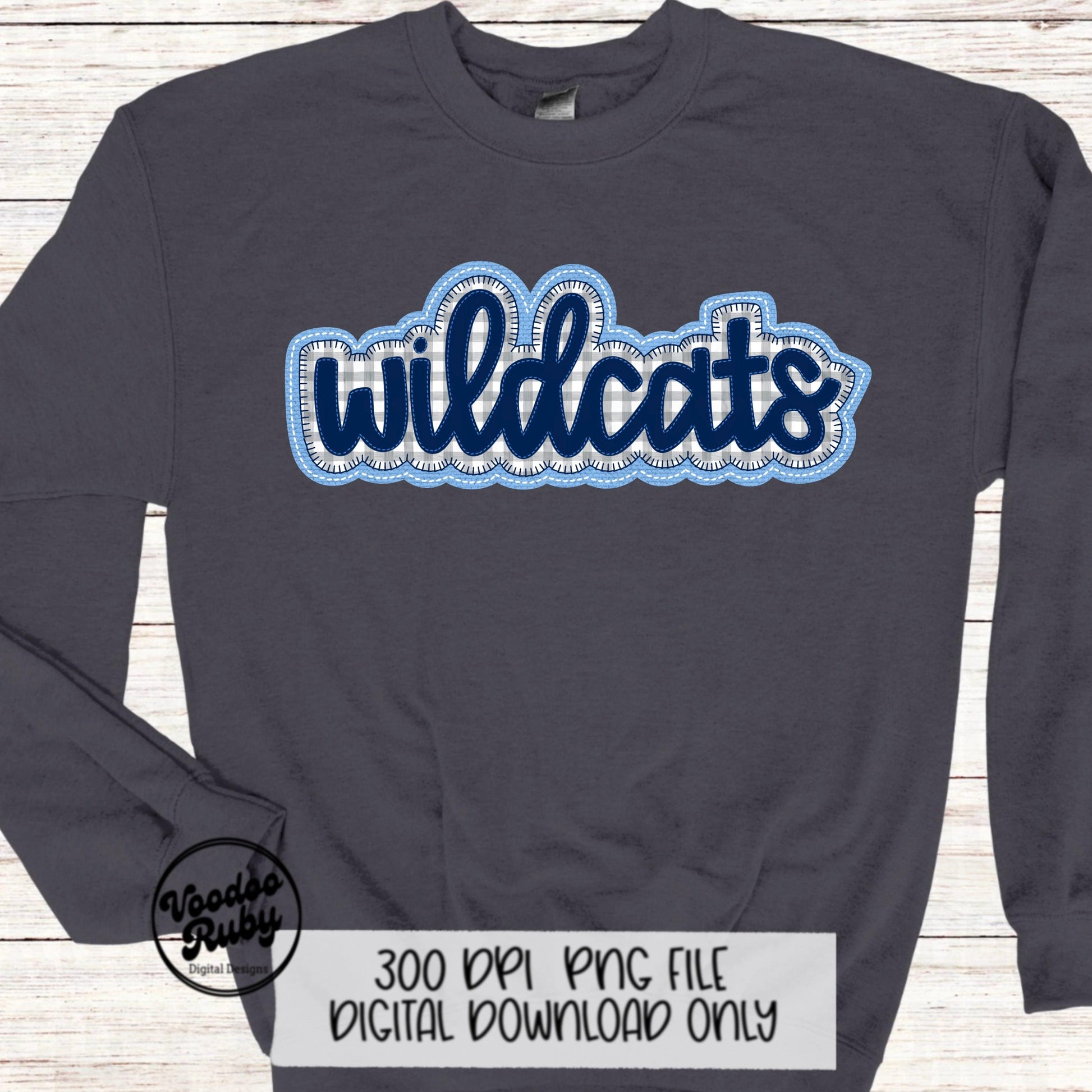 Wildcats PNG Design Embroidery Faux Applique Hand Drawn Digital Download Sublimation Wildcats PNG Football png Blue Wildcats DTF Printable