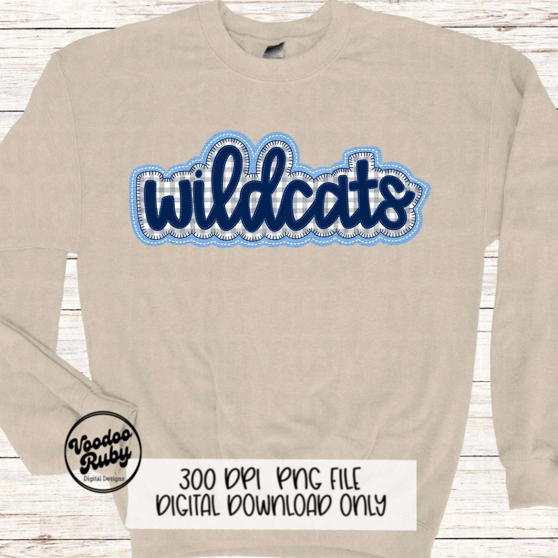Wildcats PNG Design Embroidery Faux Applique Hand Drawn Digital Download Sublimation Wildcats PNG Football png Blue Wildcats DTF Printable
