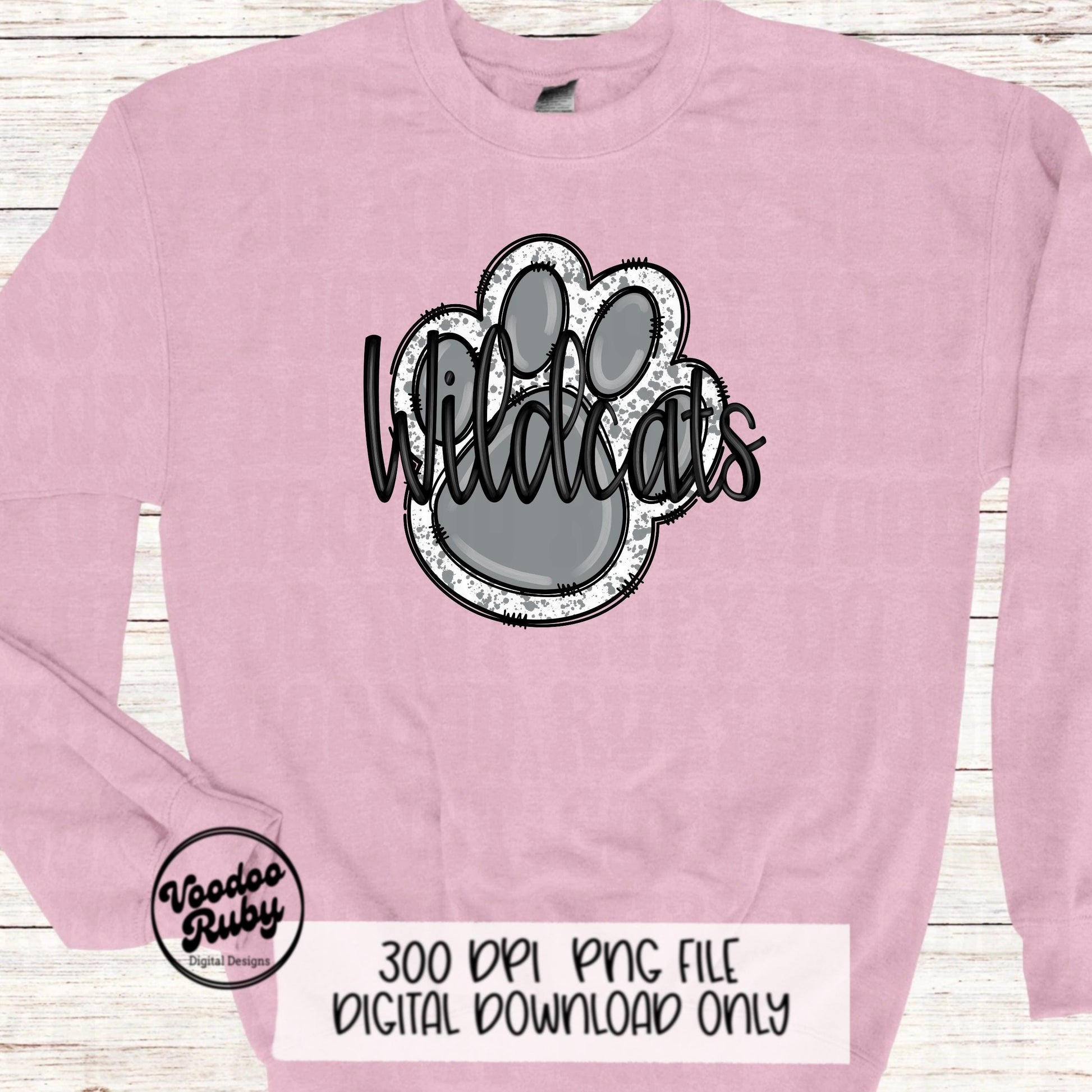 Wildcats Paw Print PNG Sublimation Design | Hand Drawn Digital Download | Football PNG | Gray Paw Print | Printable
