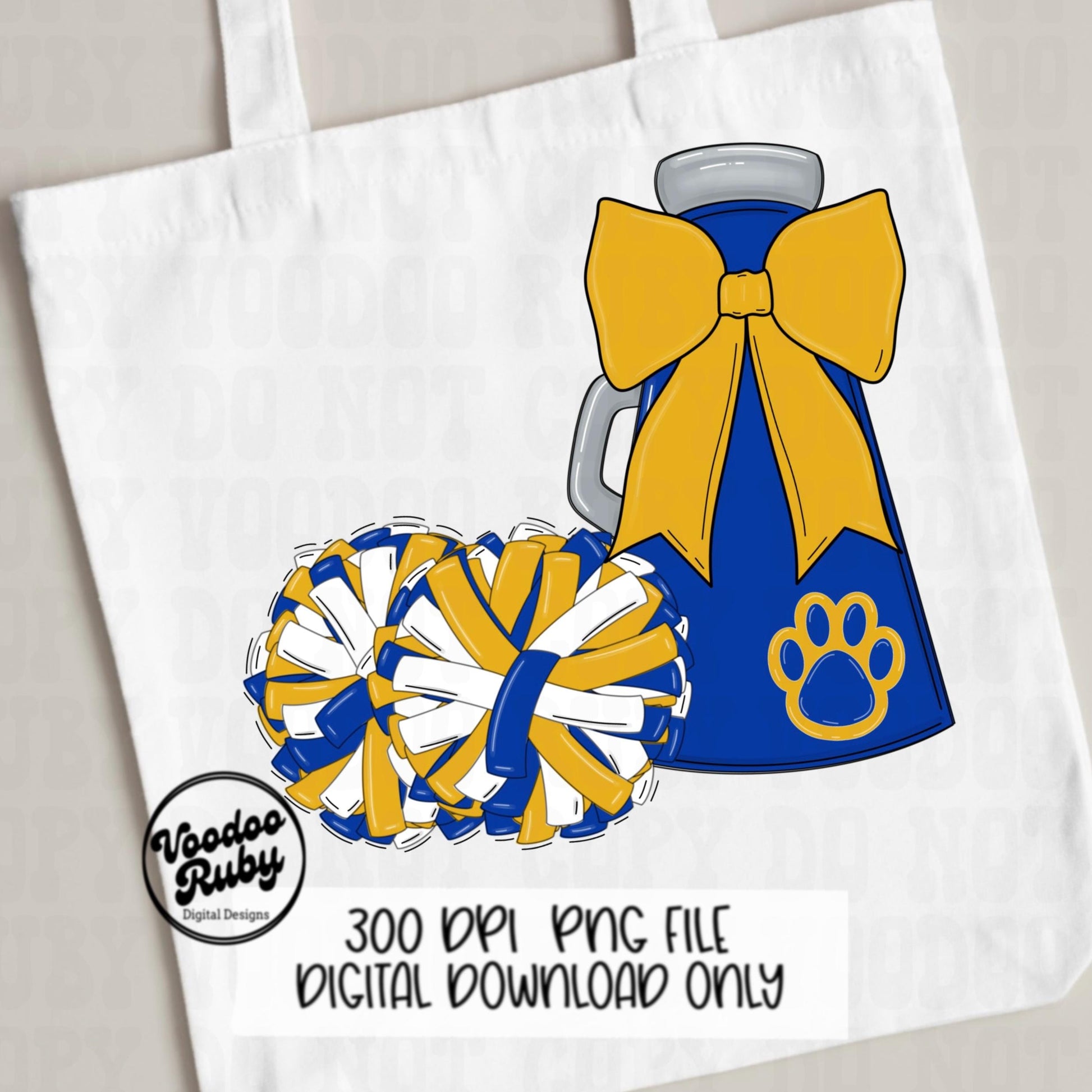 Blue and Gold Cheer PNG Design Sublimation Hand Drawn Digital Download Blue Gold Cheer Megaphone png Cheerleader Clip Art DTF Printable