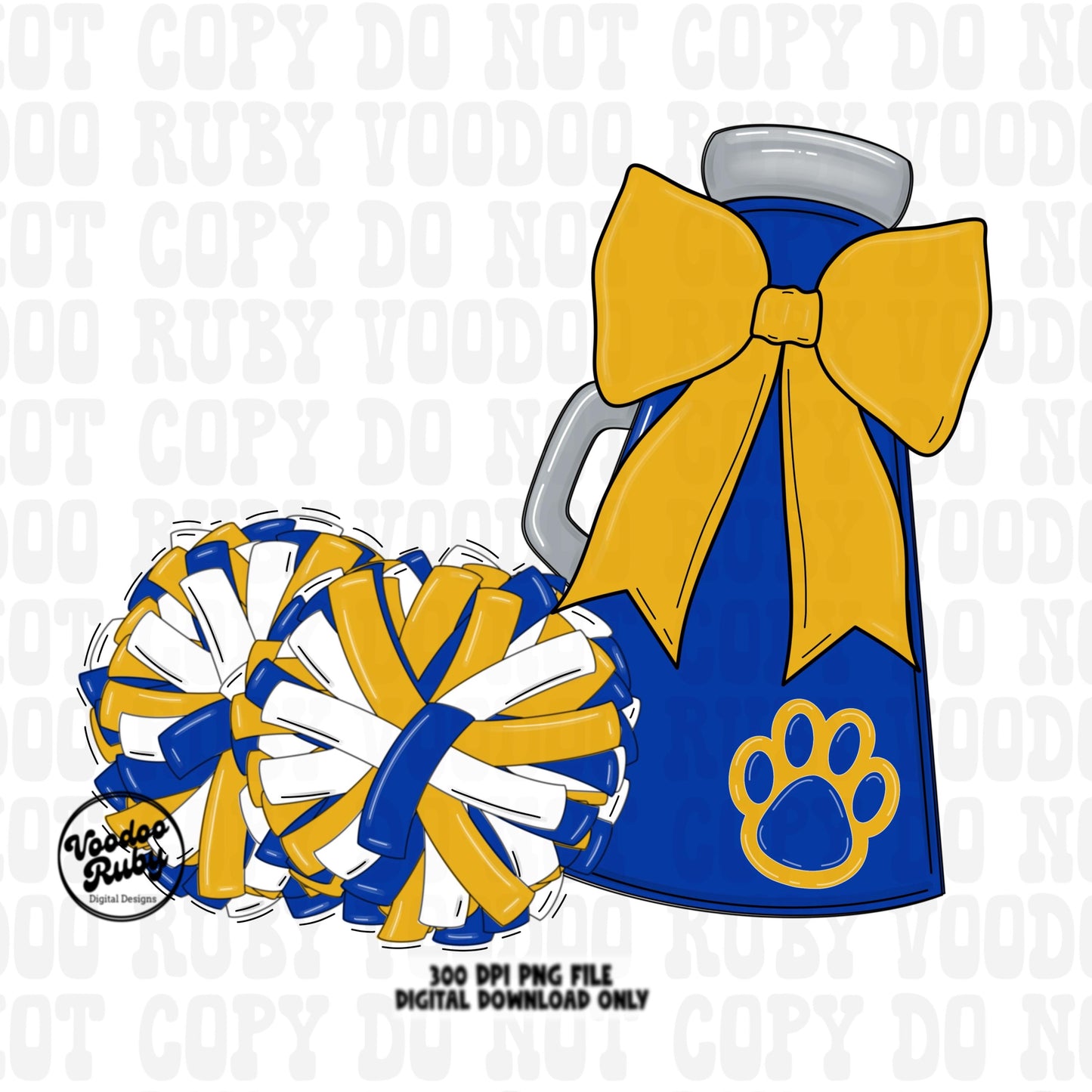 Blue and Gold Cheer PNG Design Sublimation Hand Drawn Digital Download Blue Gold Cheer Megaphone png Cheerleader Clip Art DTF Printable