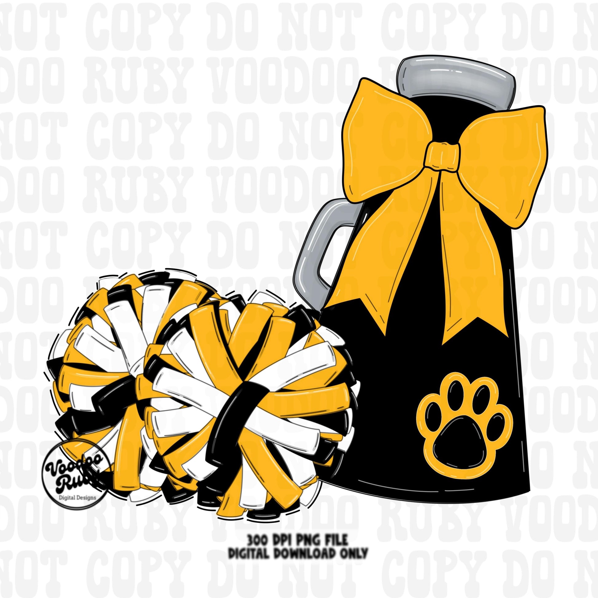 Black and Gold Cheer PNG Design Sublimation Hand Drawn Digital Download Black Gold Cheer Megaphone png Cheerleader Clip Art DTF Printable