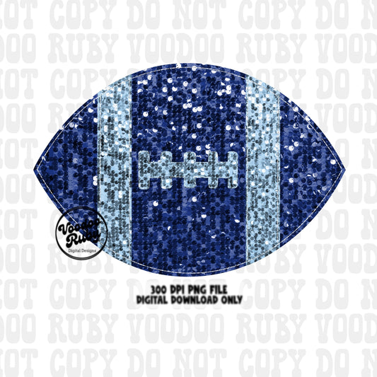 Blue Silver Sequin Football PNG Design Glitter Hand Drawn Digital Download Faux Sequins Patch Printable Clip Art Faux Appliqué Football DTF