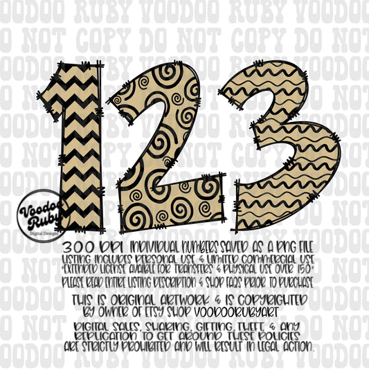 Black and Gold Doodle Numbers Bundle PNG | Hand Drawn Numbers | Numbers Digital Download | Sublimation Blanks | Printable