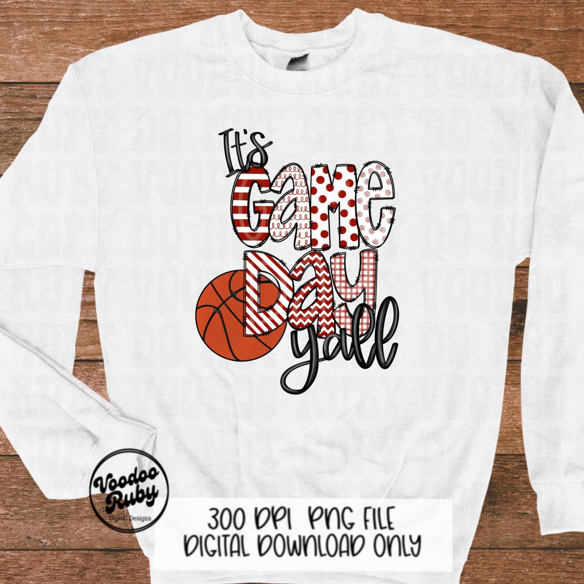 Game Day Basketball Design PNG Red White Hand Drawn Digital Download Sublimation Basketball PNG DTF Printable It’s Game Day Y’all png