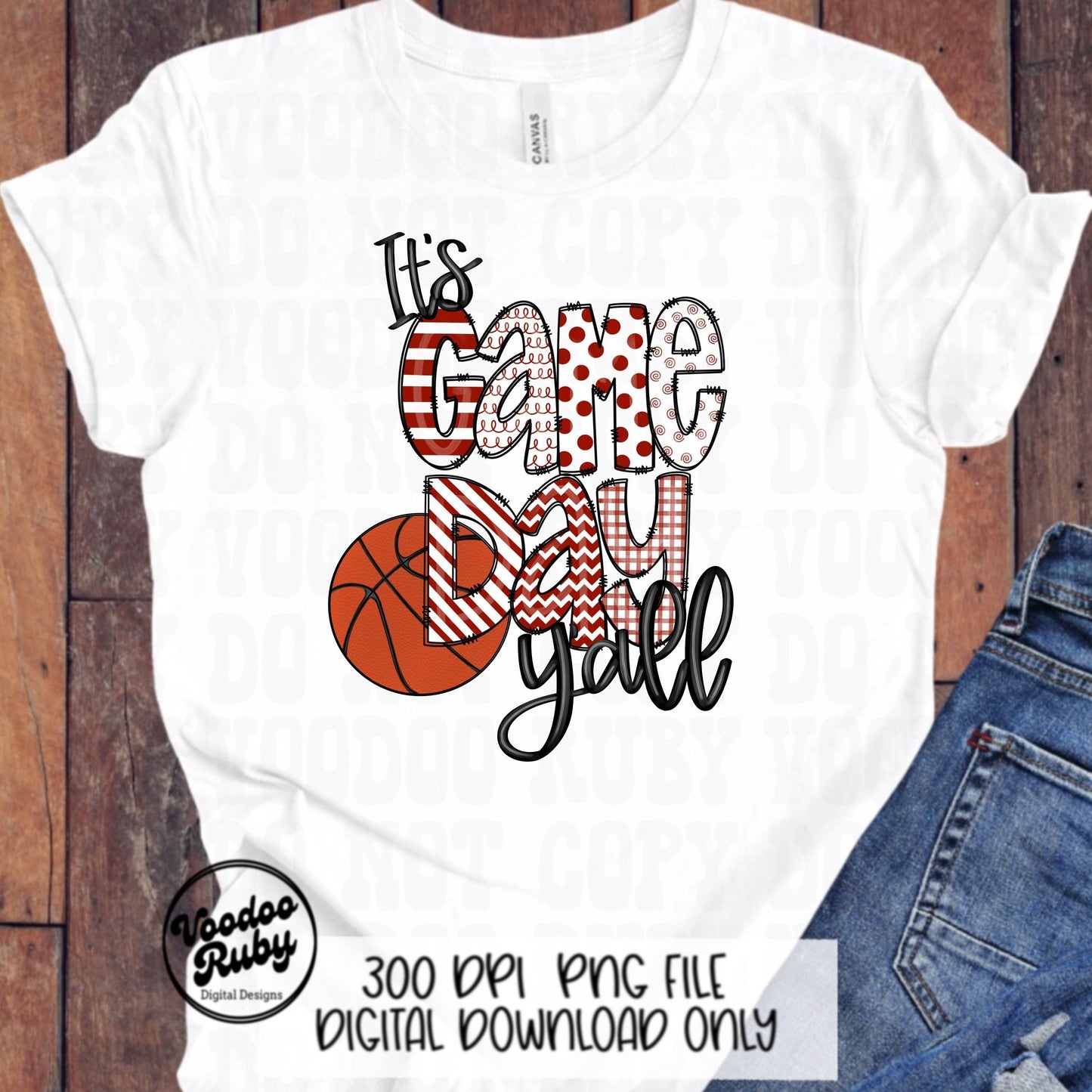 Game Day Basketball Design PNG Red White Hand Drawn Digital Download Sublimation Basketball PNG DTF Printable It’s Game Day Y’all png