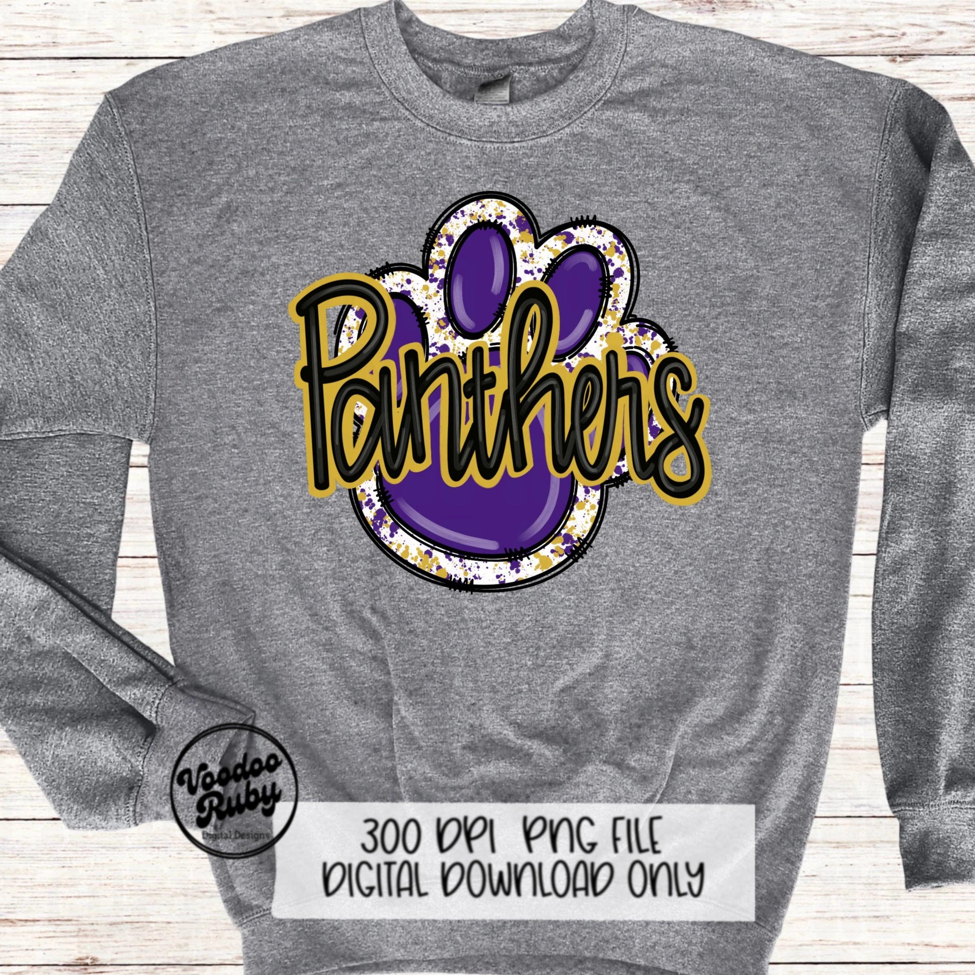 Panthers PNG Sublimation Design Doodle Letters Hand Drawn Digital Download Football PNG Purple Gold Panthers Clip Art Printable