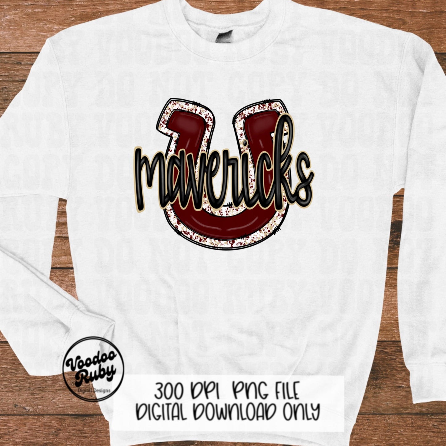 Mavericks PNG Design Hand Drawn Digital Download Sublimation Football PNG Mavericks Maroon Gold Football png Mustangs DTF Printable Mascot