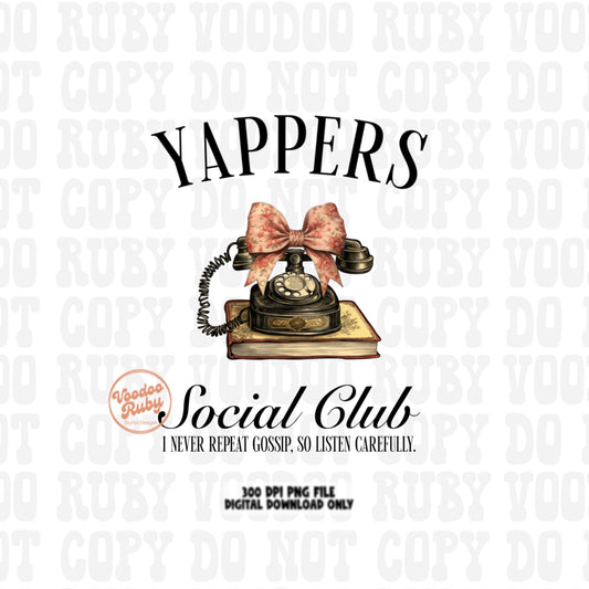 Yappers Social Club PNG Design Sublimation Hand Drawn Digital Download Funny Gossip PNG dtf Printable Coquette Funny Shirt PNG Gift for Her