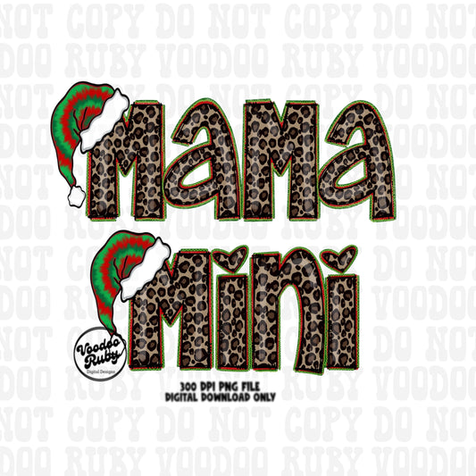 Mama Mini Christmas Bundle Sublimation Design Hand Drawn Digital Design Download Leopard Mama Merry Christmas PNG Clip Art Dtf Printable