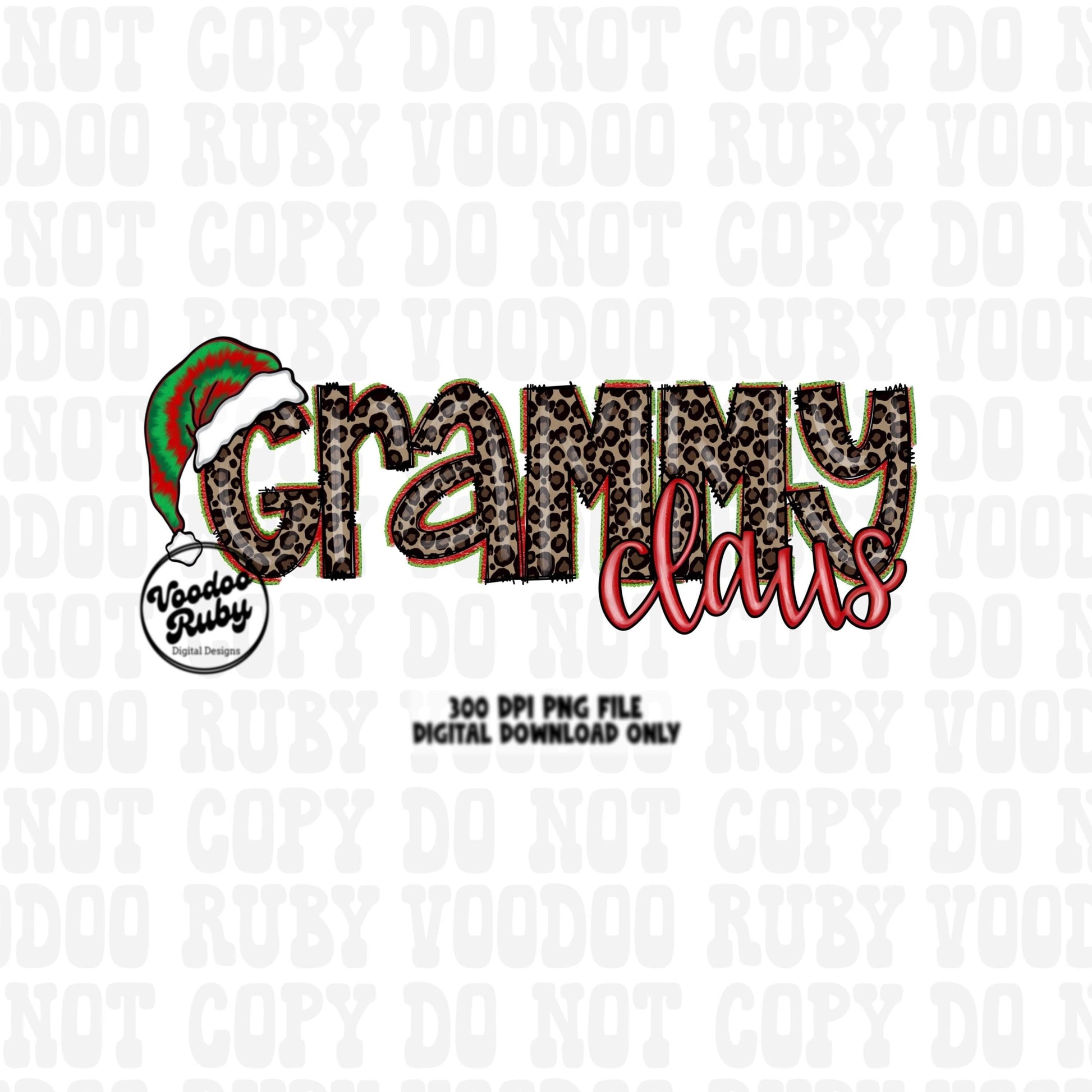 Grammy Claus Christmas PNG: Hand-Drawn Santa Digital Design (Downloadable)