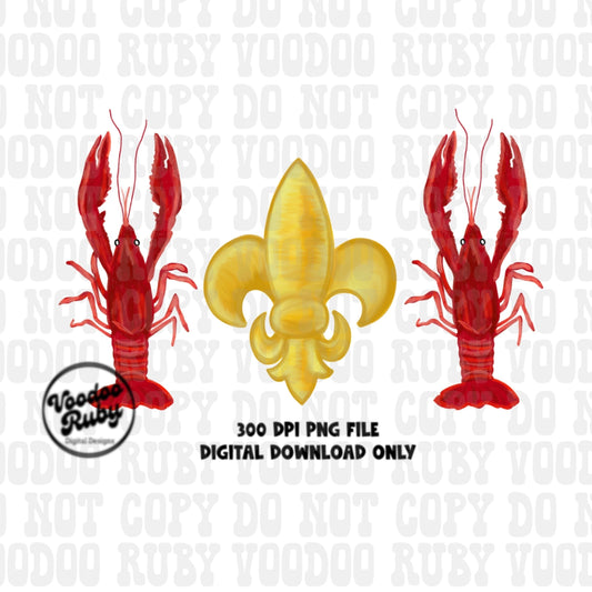 Louisiana png design crawfish fleur de lis sublimation