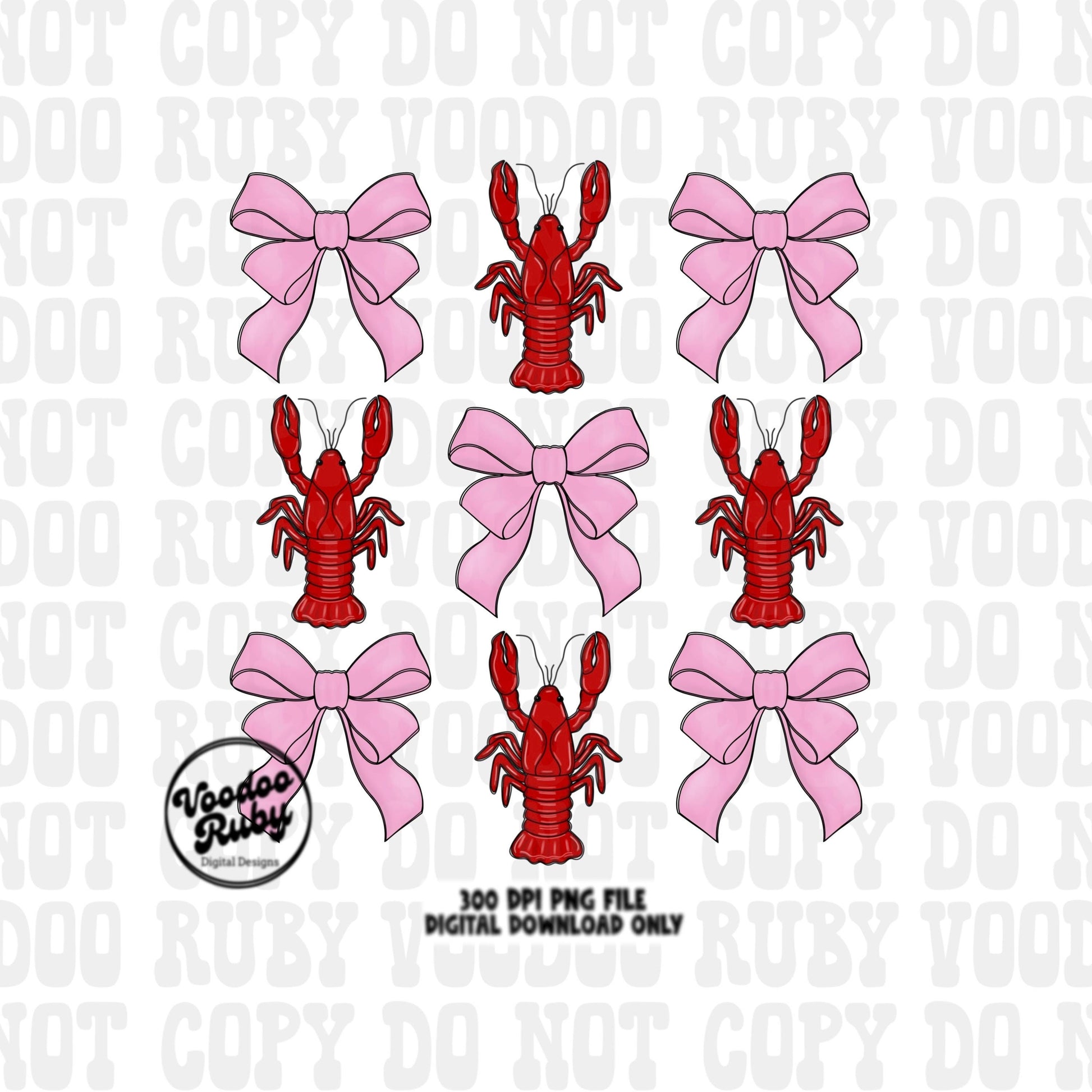 Coquette Crawfish Mardi Gras PNG: Hand-Drawn Louisiana Design (Digital Download