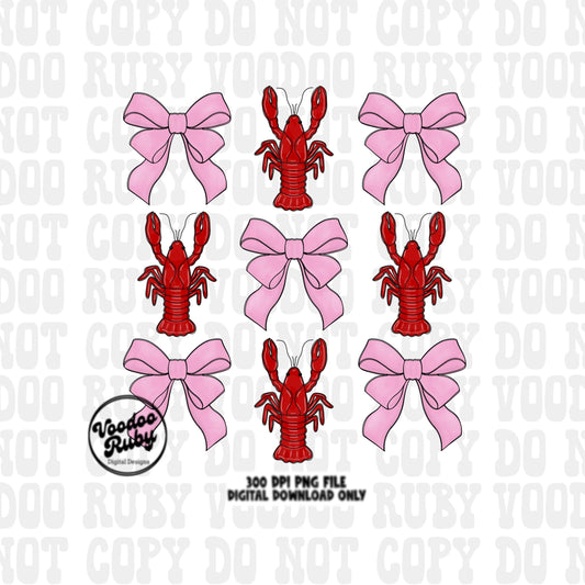 Coquette Crawfish Mardi Gras PNG: Hand-Drawn Louisiana Design (Digital Download