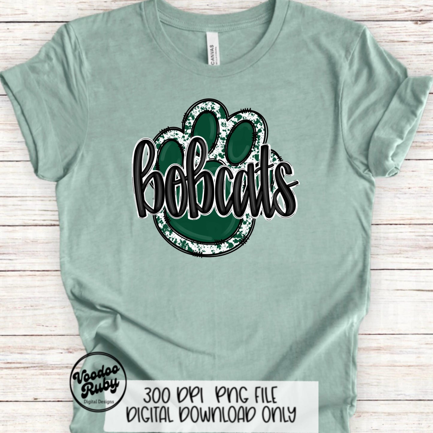 Bobcats PNG Design Sublimation Hand Drawn Digital Download Football PNG Paw Green Bobcats Football DTF Printable