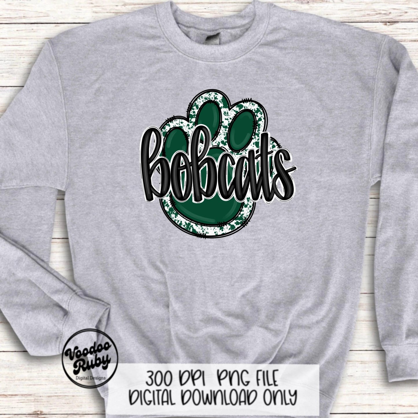 Bobcats PNG Design Sublimation Hand Drawn Digital Download Football PNG Paw Green Bobcats Football DTF Printable