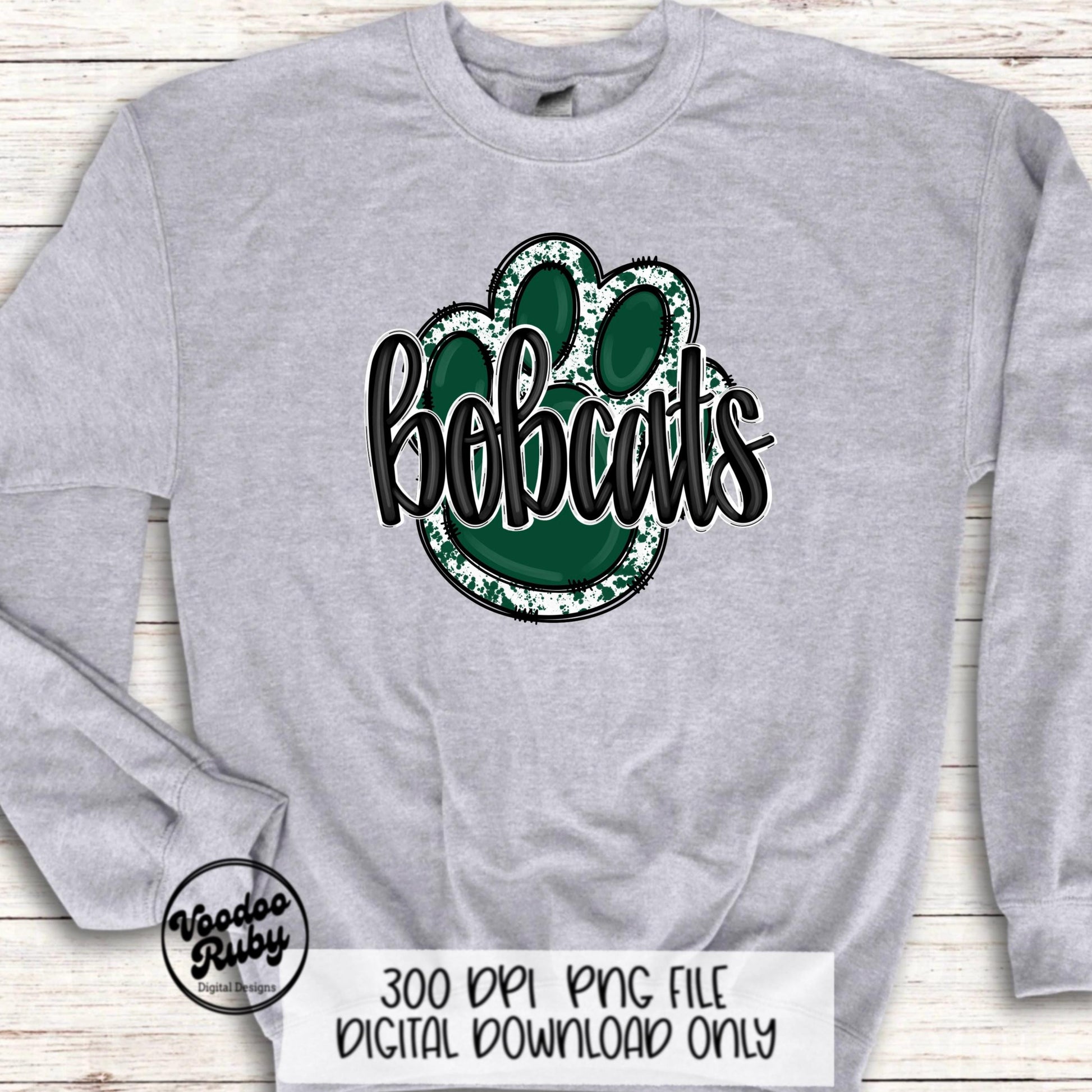Bobcats PNG Design Sublimation Hand Drawn Digital Download Football PNG Paw Green Bobcats Football DTF Printable