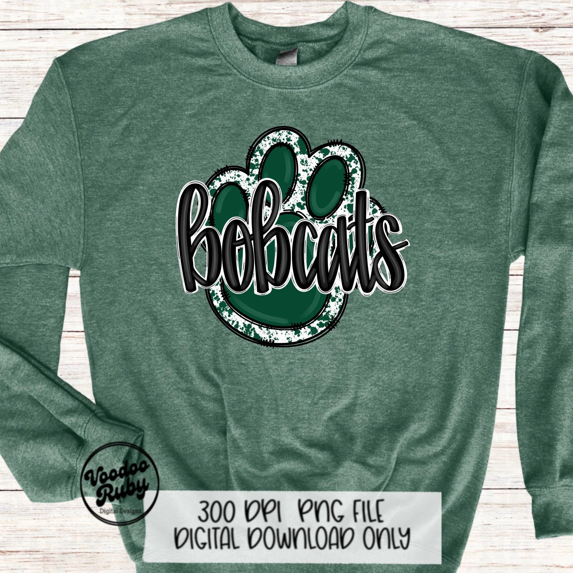 Bobcats PNG Design Sublimation Hand Drawn Digital Download Football PNG Paw Green Bobcats Football DTF Printable