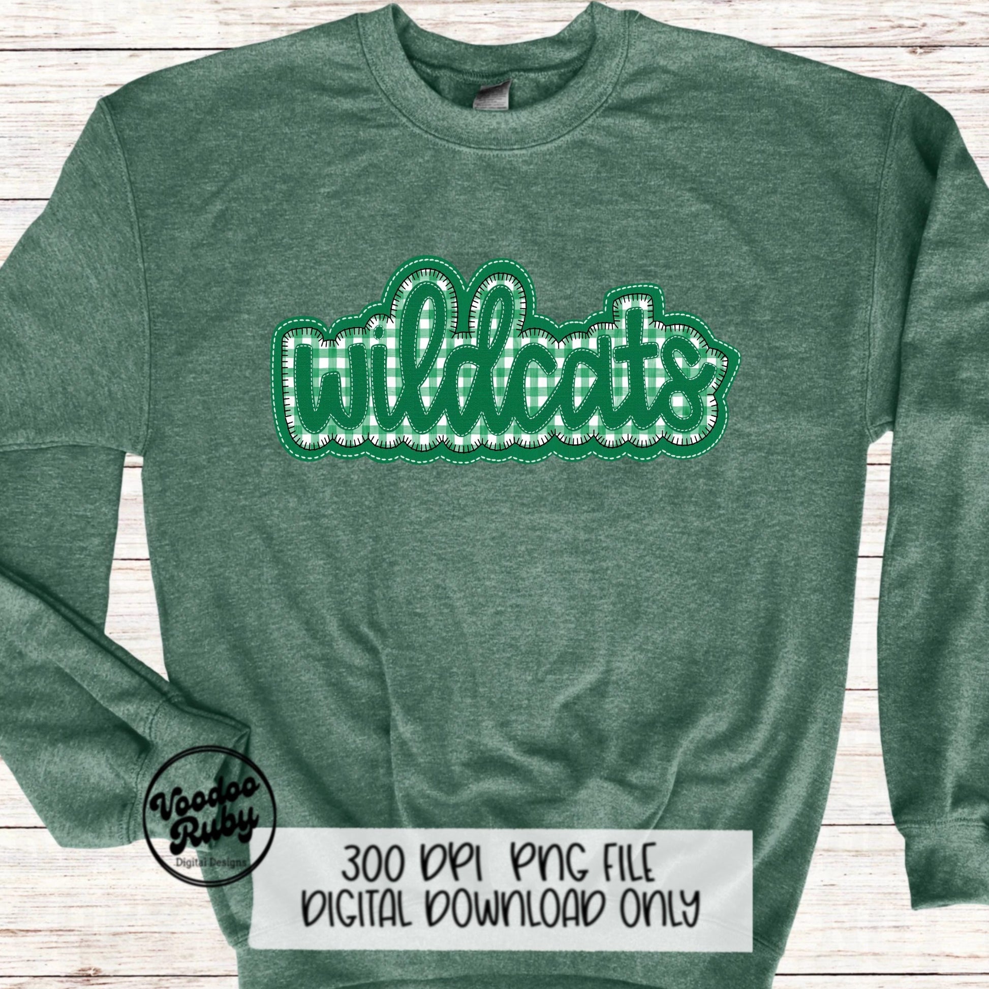 Wildcats PNG Design Embroidery Faux Applique Hand Drawn Digital Download Sublimation Wildcats PNG Football png Green Wildcats DTF Printable